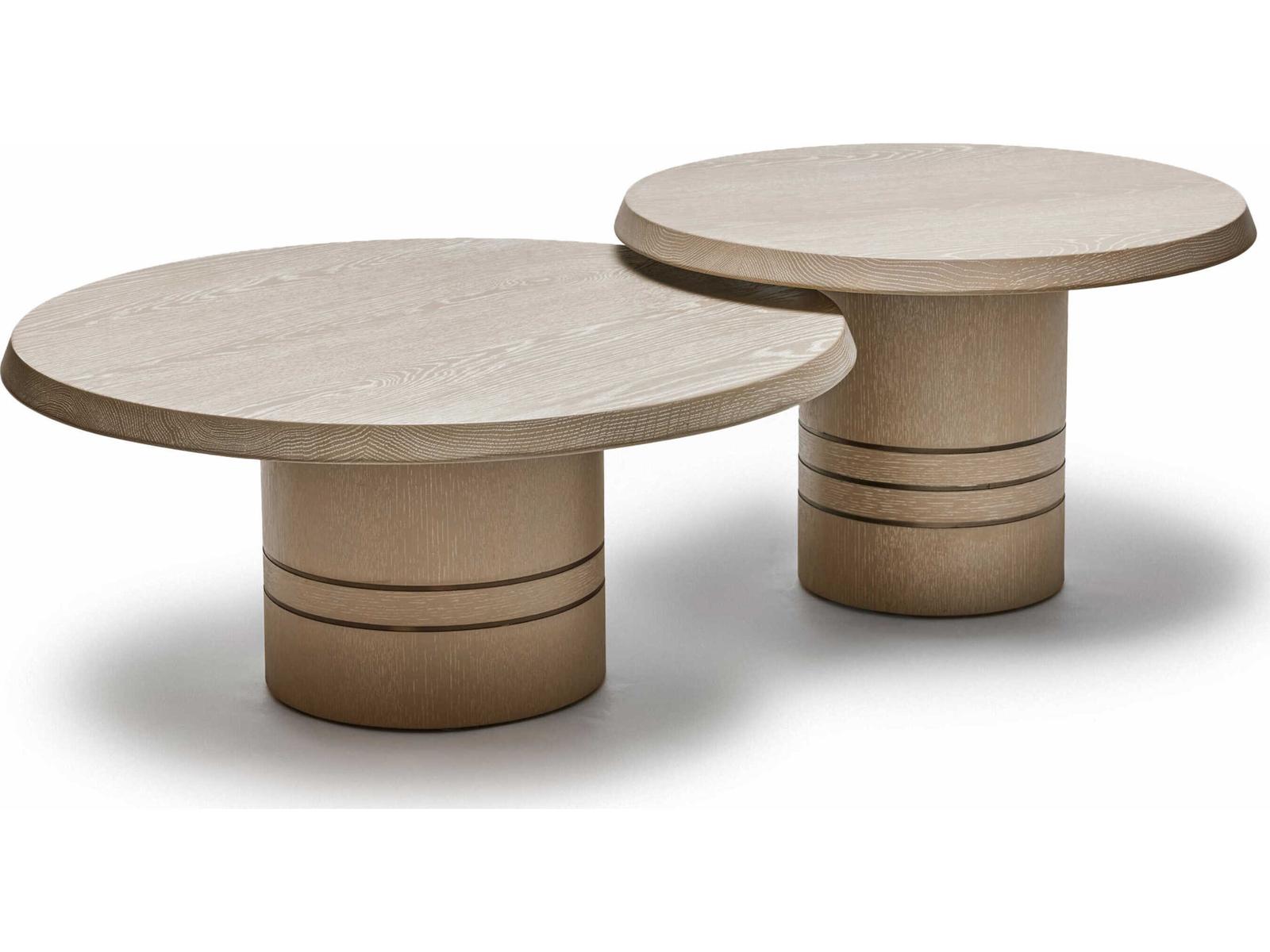 Hunt Bunching Round Wood Coffee Tables in Cliffside Grey and Classic Bronze