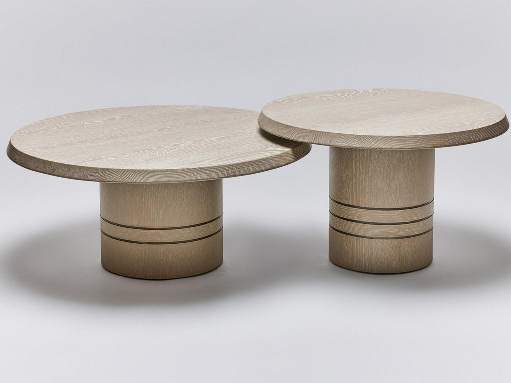 Hunt Bunching Round Wood Coffee Tables in Cliffside Grey and Classic Bronze