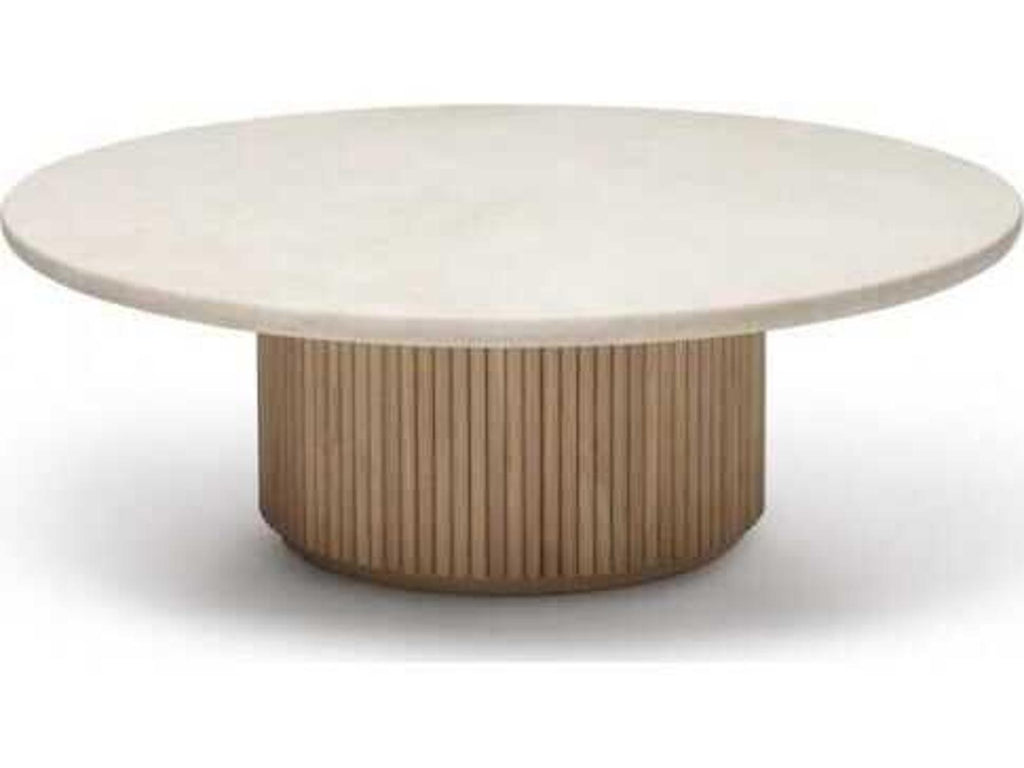 Laurel Round Marble Coffee Table with Fluted Oak Base