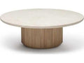 Laurel Round Marble Coffee Table with Fluted Oak Base