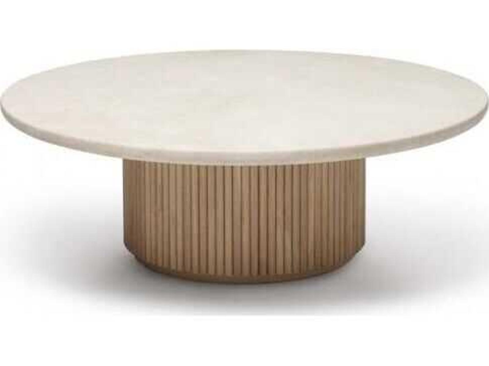 Laurel Round Marble Coffee Table with Fluted Oak Base