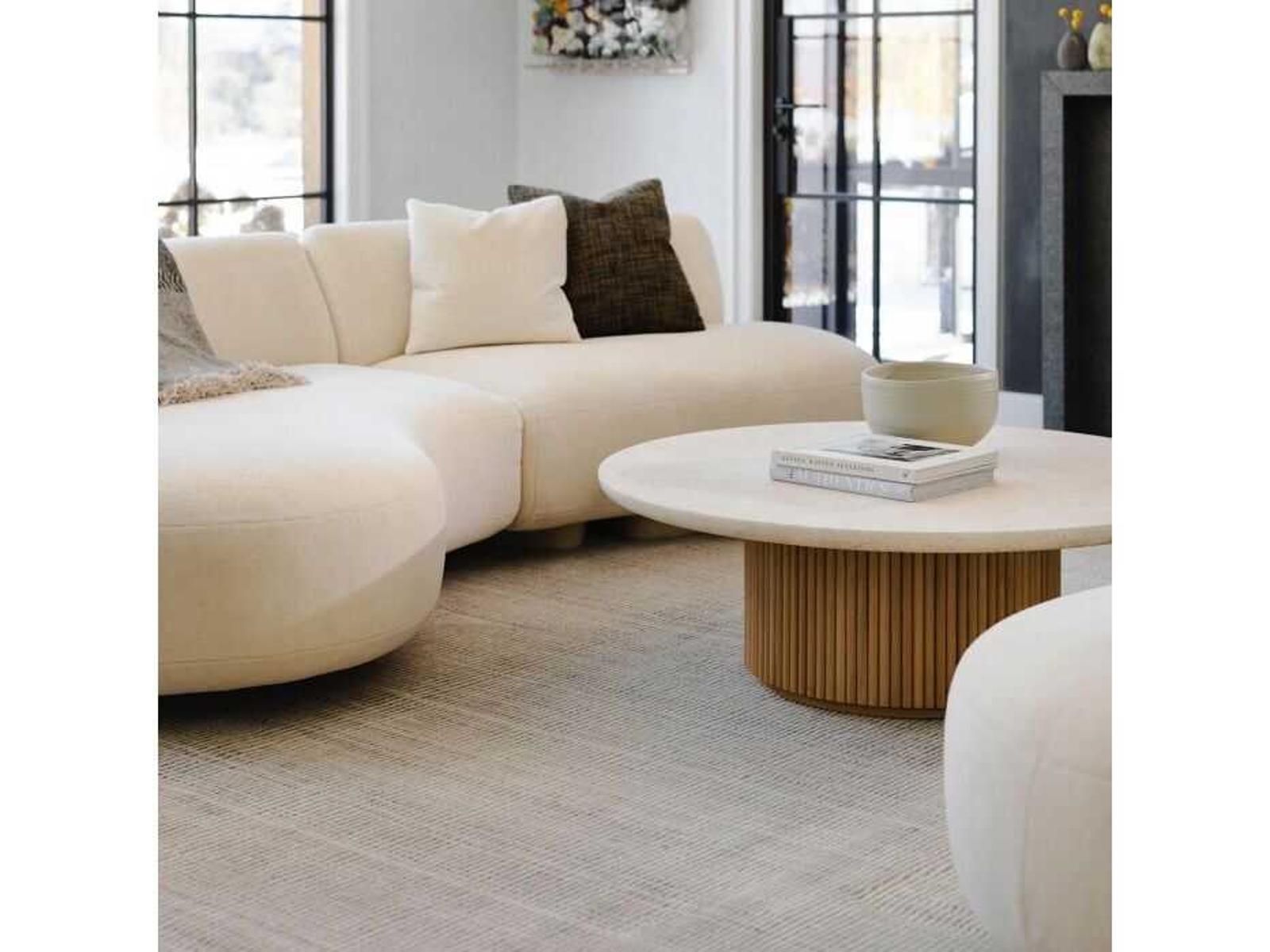 Laurel Round Marble Coffee Table with Fluted Oak Base