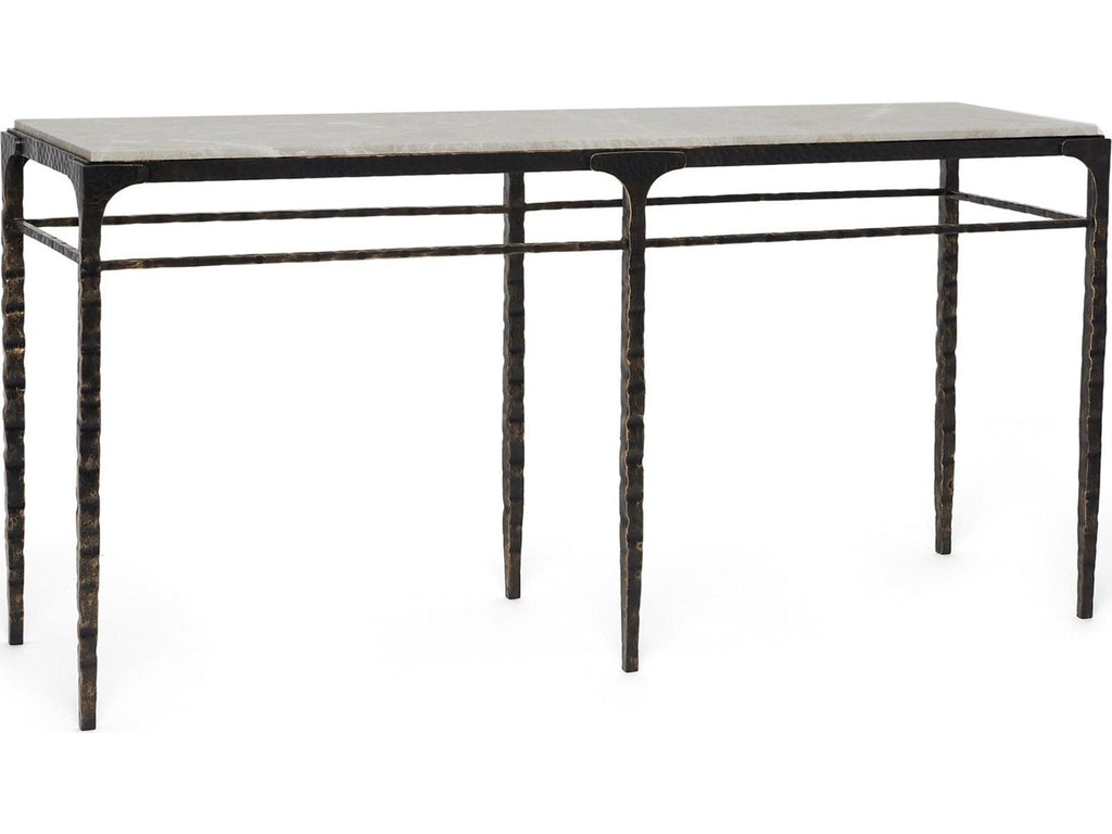 Channing Rectangular Marble Gilded Dark Bronze Emperador Grey Console Table