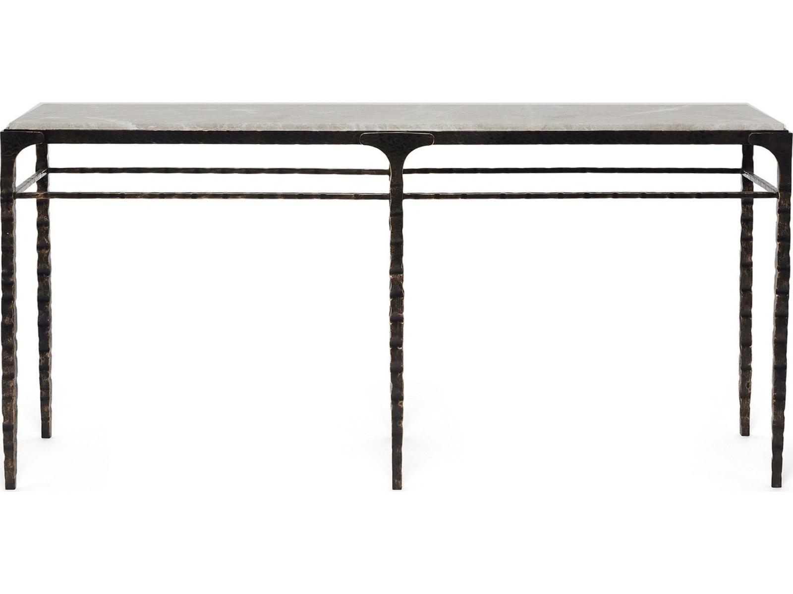 Channing Rectangular Marble Gilded Dark Bronze Emperador Grey Console Table