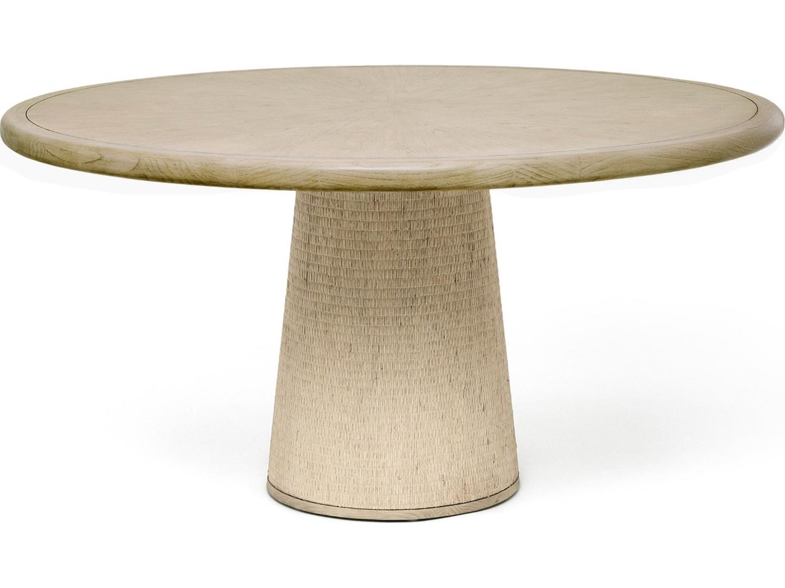 Harperly 60-Inch Round Dining Table Washed Taupe Oak and Aged Bronze