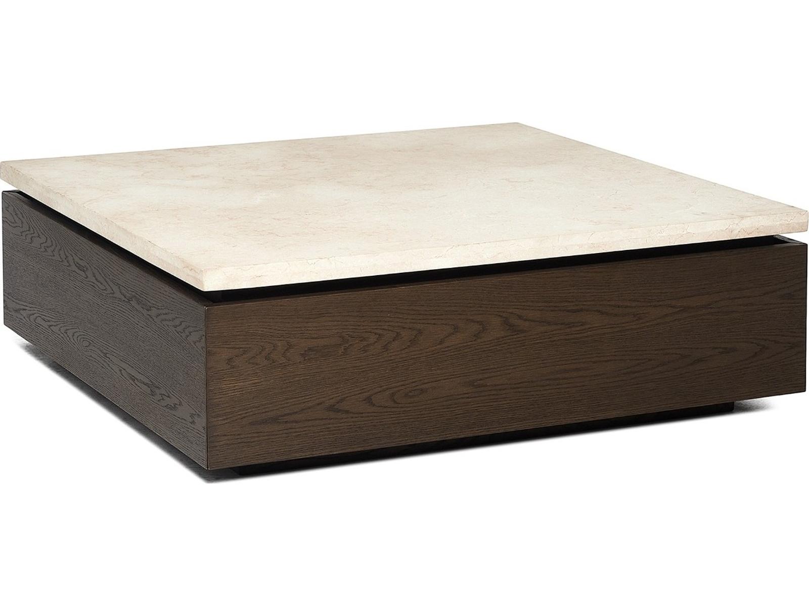 Branford Square Marble Honey Coffee Table with Mocha Oak Base