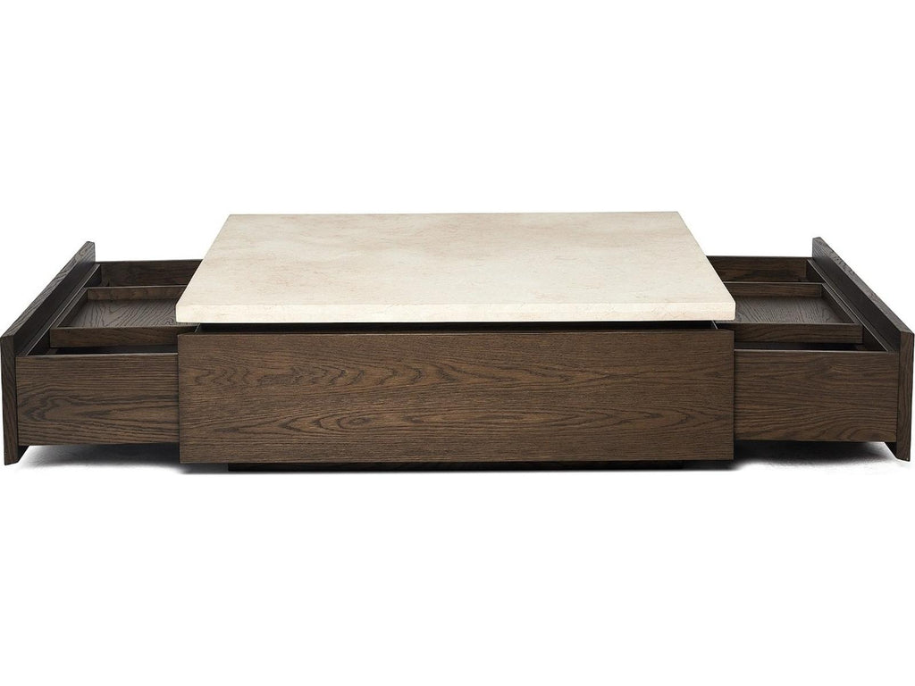 Branford Square Marble Honey Coffee Table with Mocha Oak Base