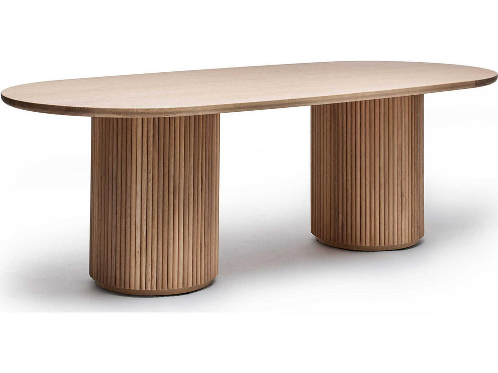 Laurel Oval Wood Saddle Dining Table with Fluted Pedestals