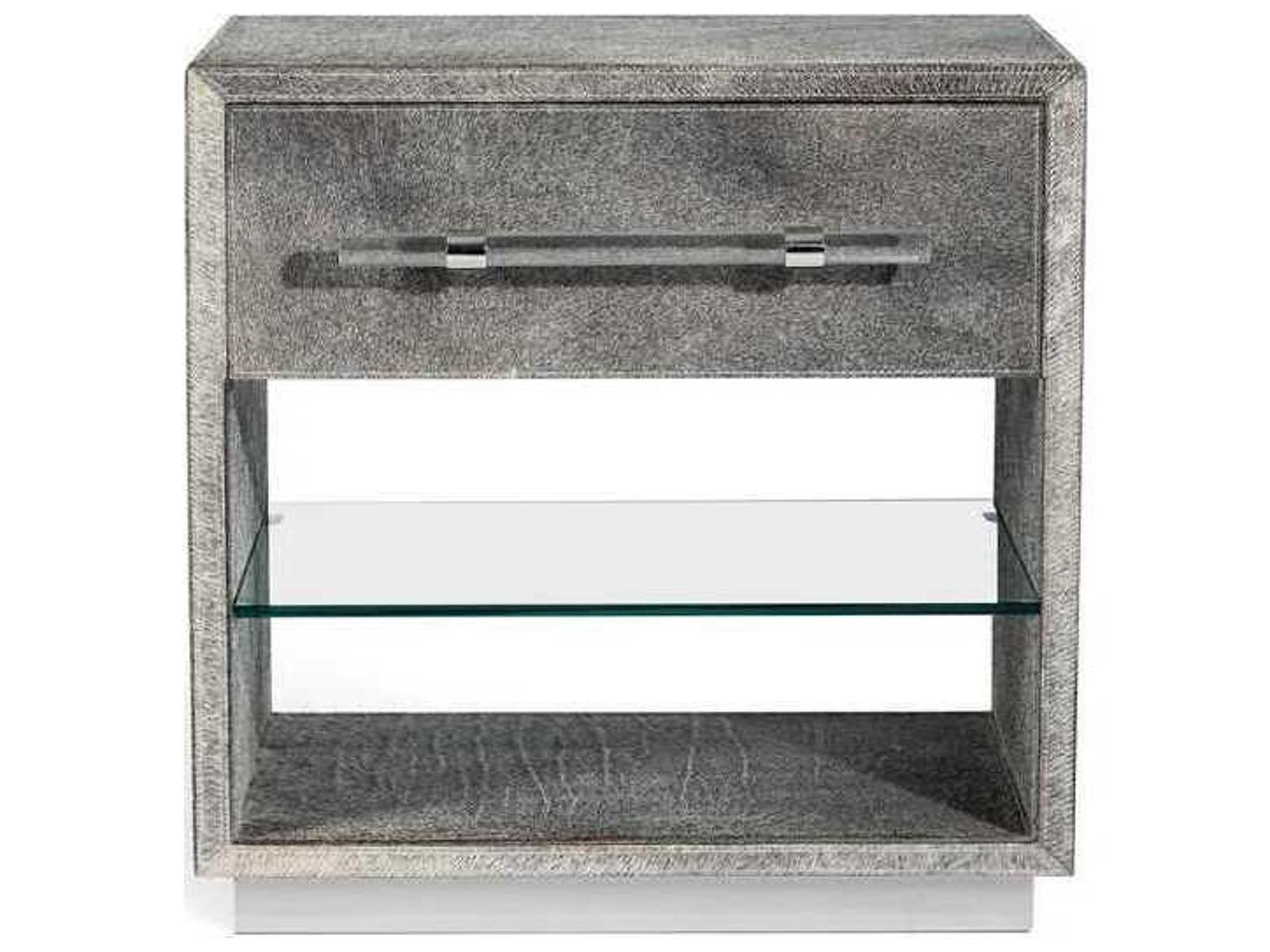 Cassian 1-Drawer Nightstand Natural Hide Polished Nickel Clear Acrylic