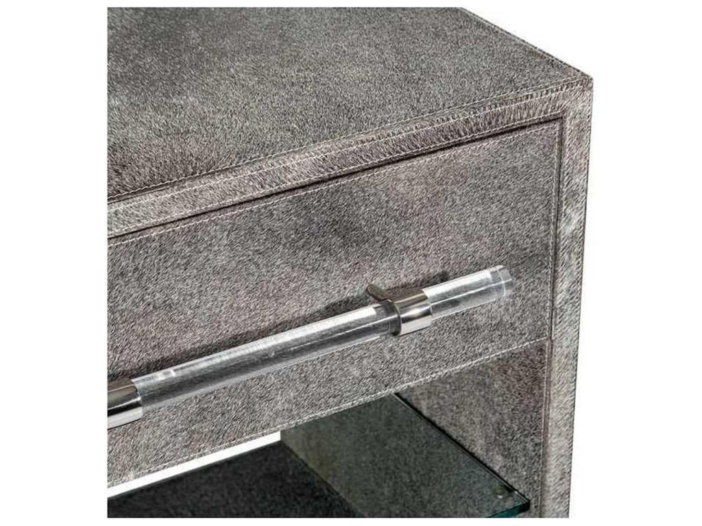 Cassian 1-Drawer Nightstand Natural Hide Polished Nickel Clear Acrylic