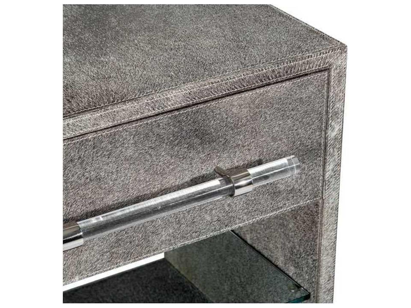 Cassian 1-Drawer Nightstand Natural Hide Polished Nickel Clear Acrylic