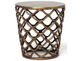 Lattice Round Metal End Table in Antique Brass