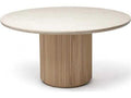 Laurel Round 60-Inch Dining Table with Honey Marble Top and Saddle Oak Base