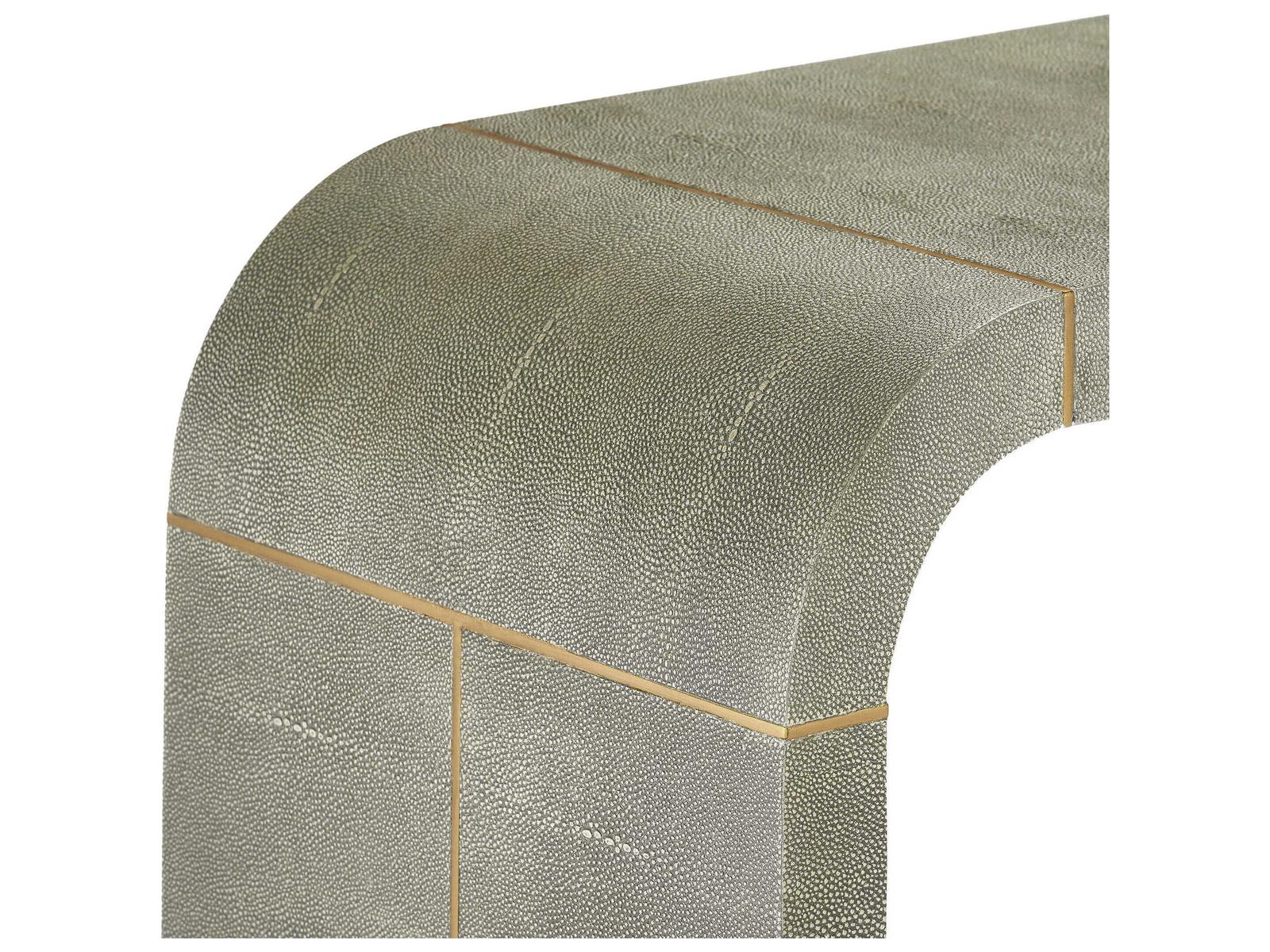 Sutherland Rectangular Console Table with Sorrel Grey Shagreen and Brushed Brass
