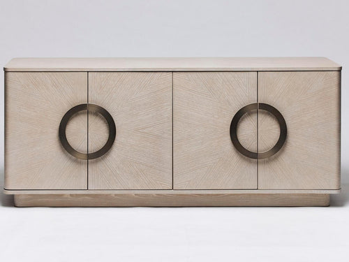 Cabot 71-Inch Oak Wood Sideboard with Brushed Steel Accents