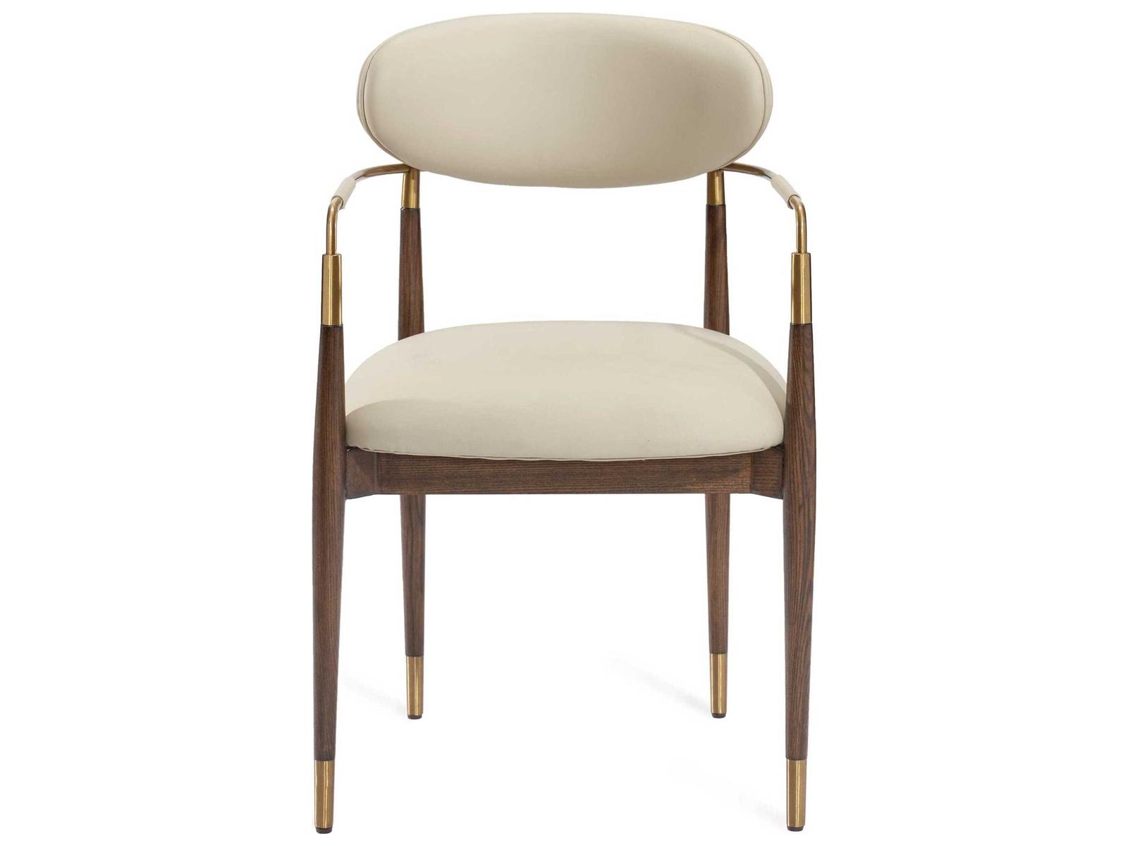 Cidra Walnut Wood Beige Arm Dining Chair