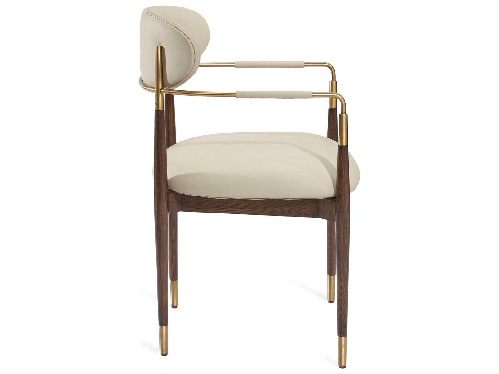 Cidra Walnut Wood Beige Arm Dining Chair