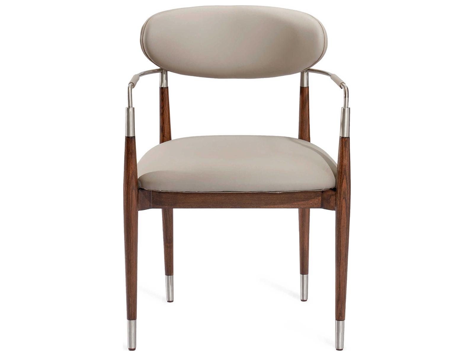 Cidra Upholstered Ash Wood Arm Dining Chair in Walnut and Brown
