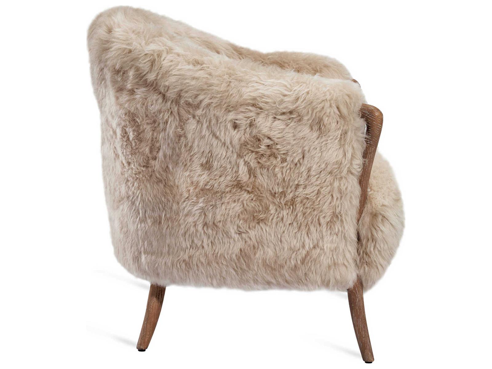 Ilaria Fur Beige Accent Chair with Autumn Brown Wood Frame