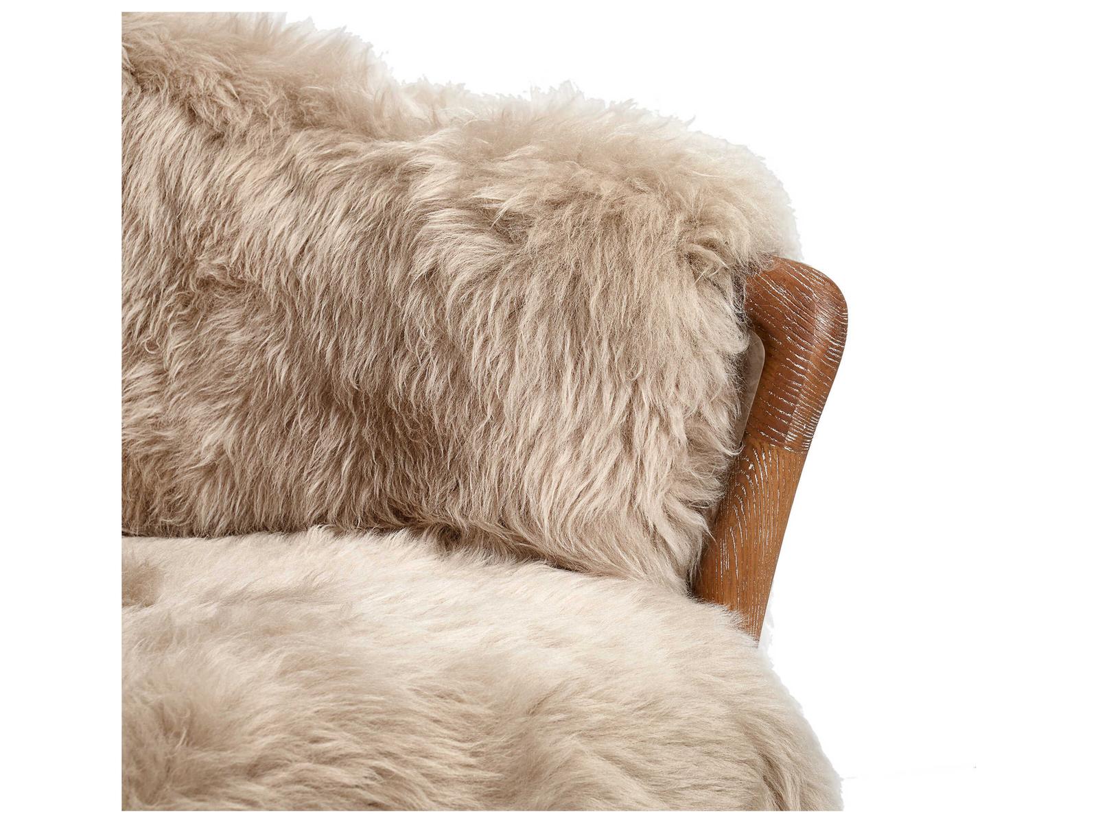 Ilaria Fur Beige Accent Chair with Autumn Brown Wood Frame