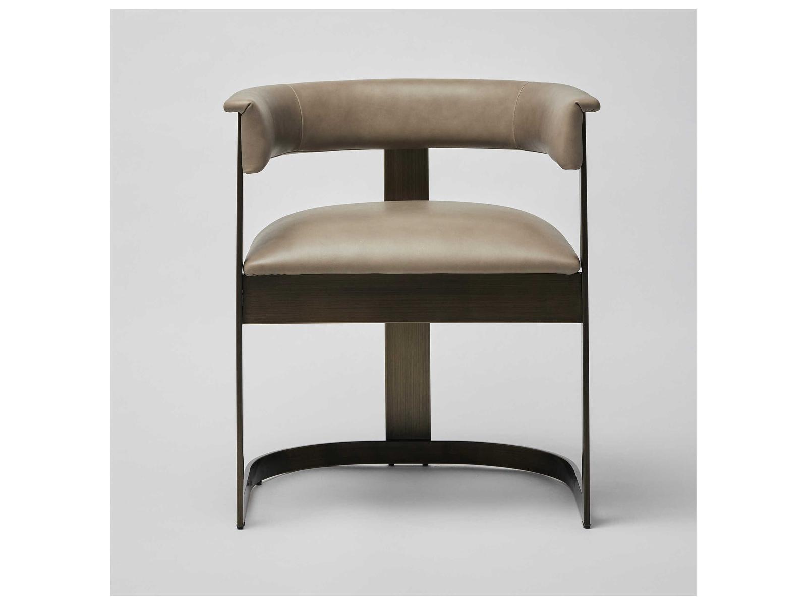 Darcy Gray Leather Arm Dining Chair with Antique Bronze Frame