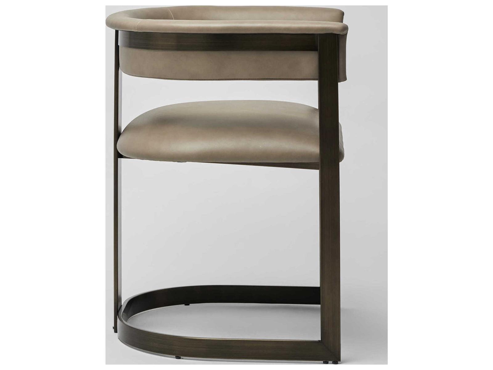 Darcy Gray Leather Arm Dining Chair with Antique Bronze Frame