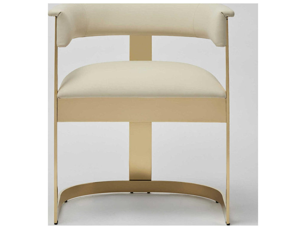 Darcy Beige Leather Arm Dining Chair with Antique Bronze Legs