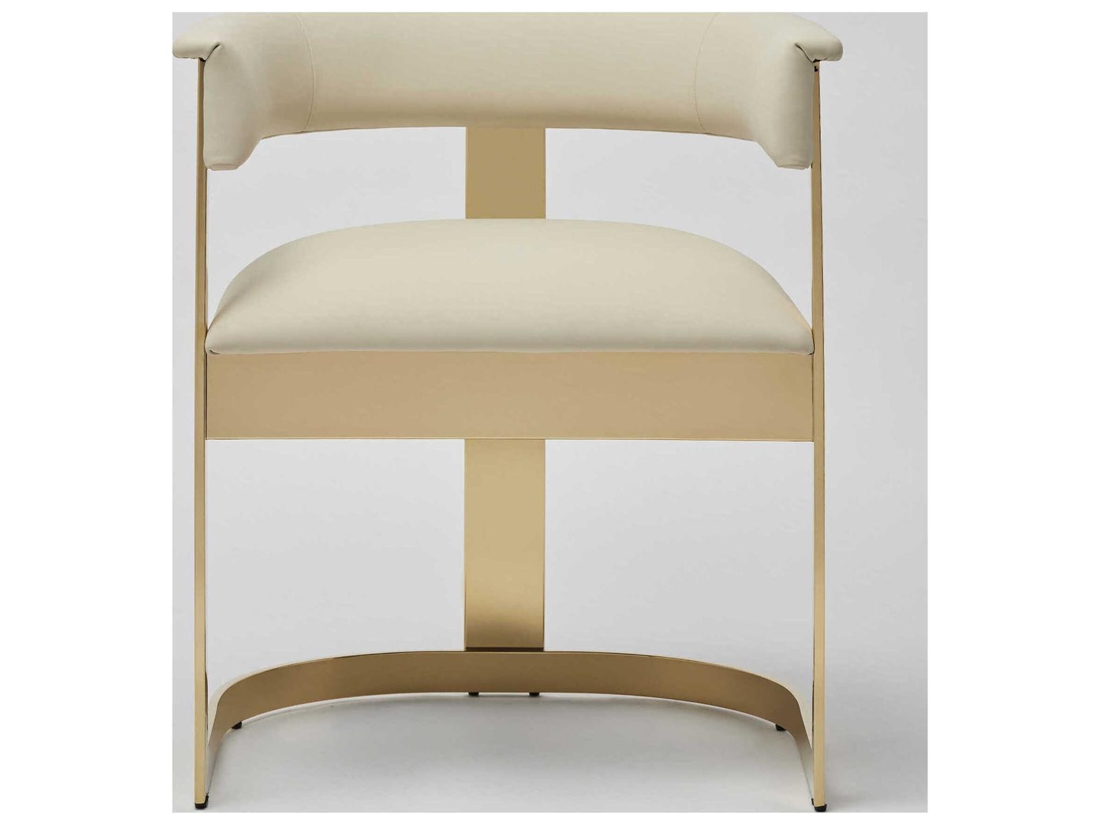 Darcy Beige Leather Arm Dining Chair with Antique Bronze Legs