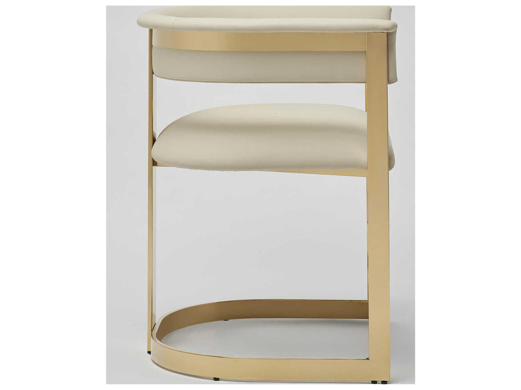Darcy Beige Leather Arm Dining Chair with Antique Bronze Legs