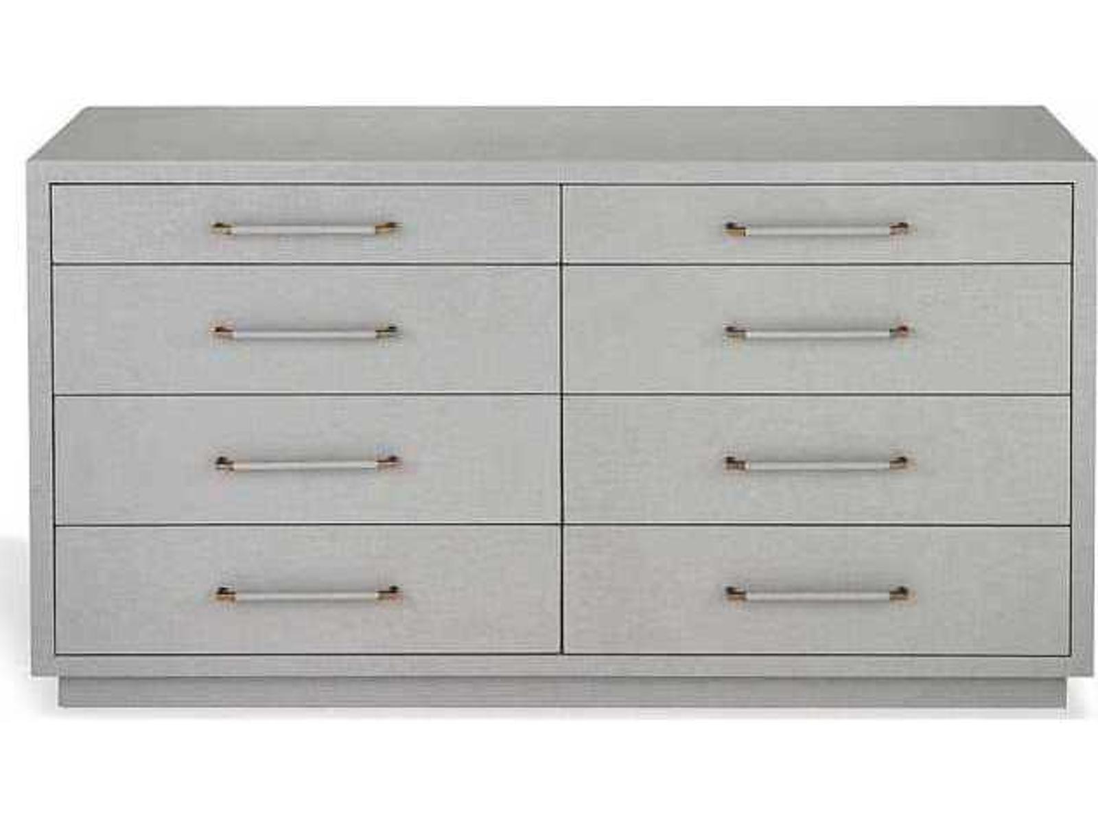 Taylor 8-Drawer Double Dresser in Light Grey Faux Linen and Antique Brass
