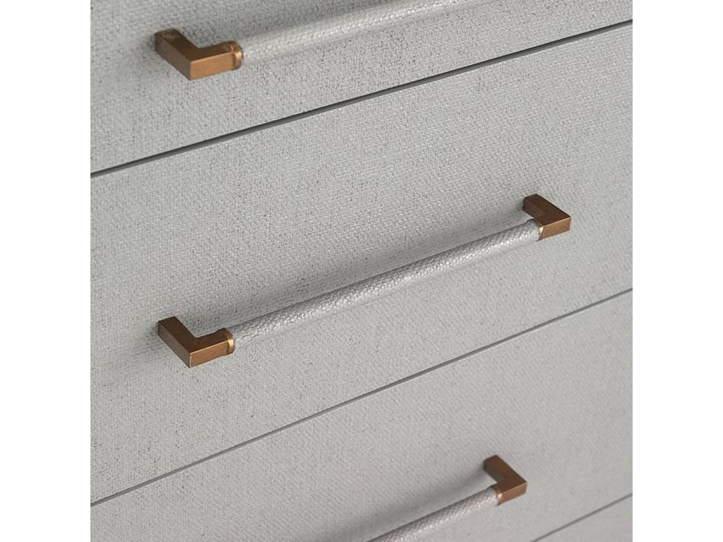 Taylor 8-Drawer Double Dresser in Light Grey Faux Linen and Antique Brass