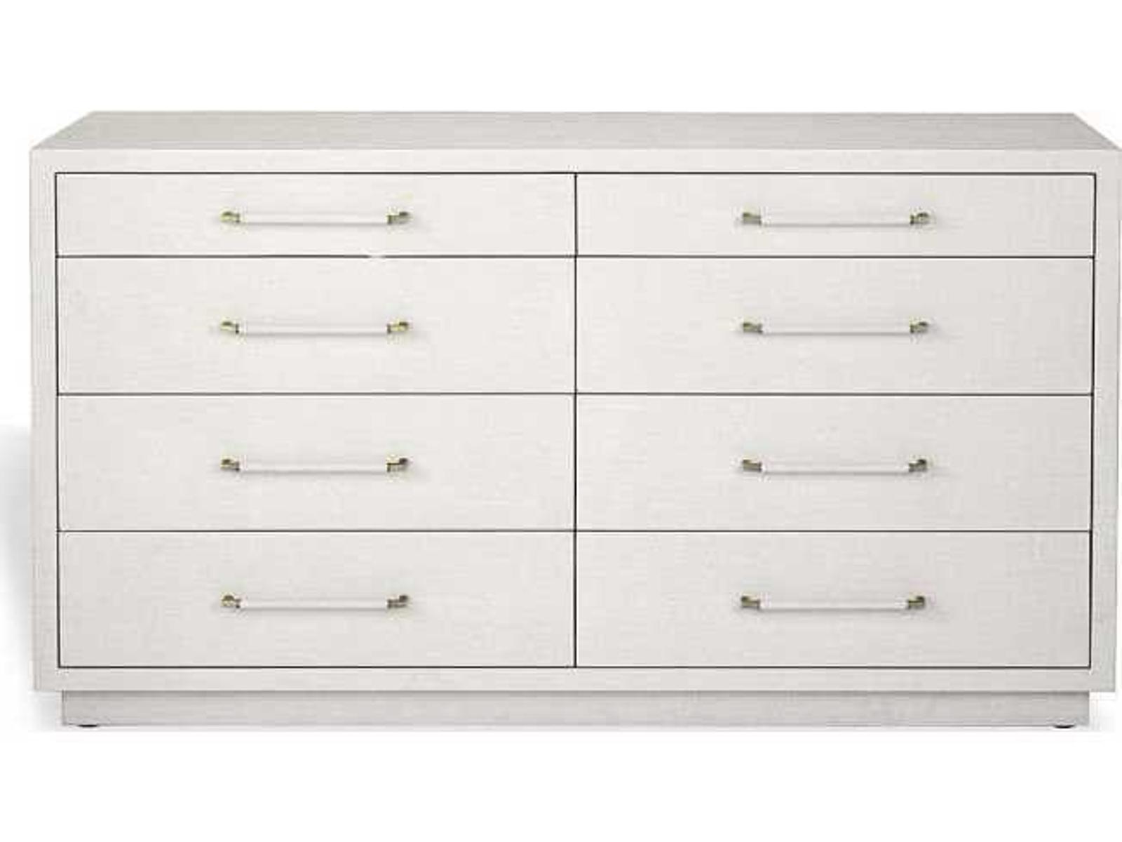 Taylor 8-Drawer Faux Linen Dresser in Natural White and Champagne Silver