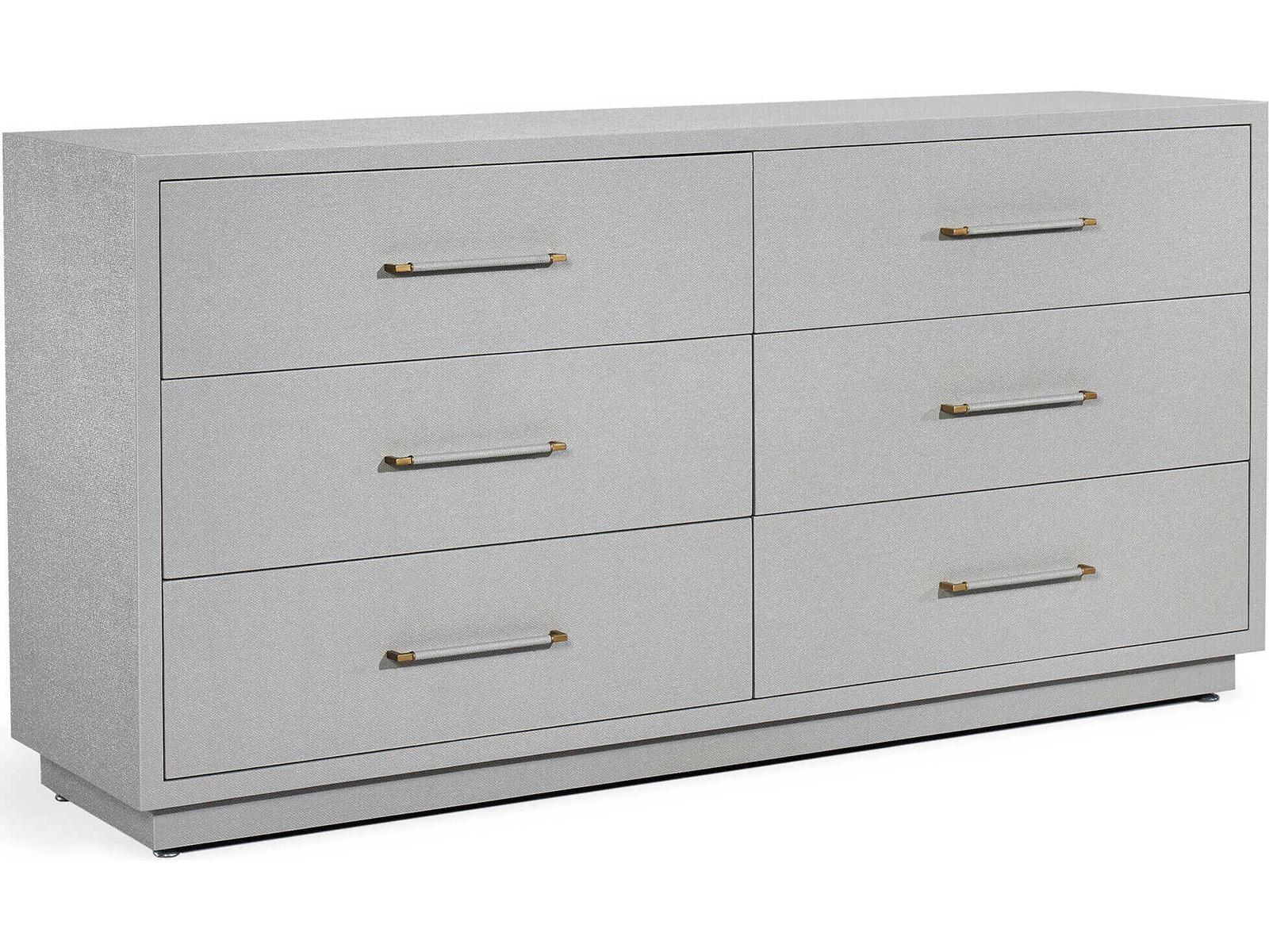 Taylor 6-Drawer Double Dresser in Light Grey with Antique Brass Pulls