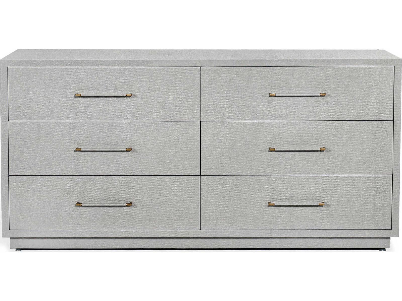 Taylor 6-Drawer Double Dresser in Light Grey with Antique Brass Pulls