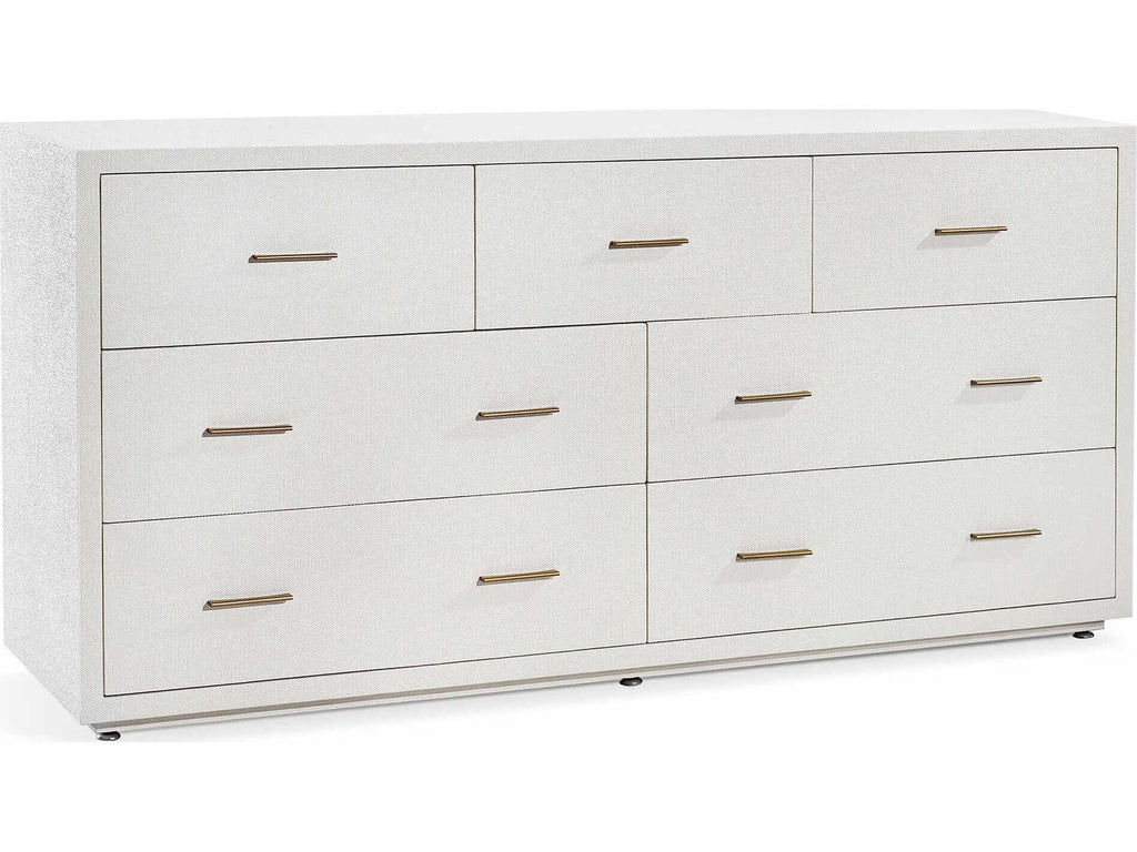 Livia 7-Drawer Double Dresser in Natural White with Antique Brass