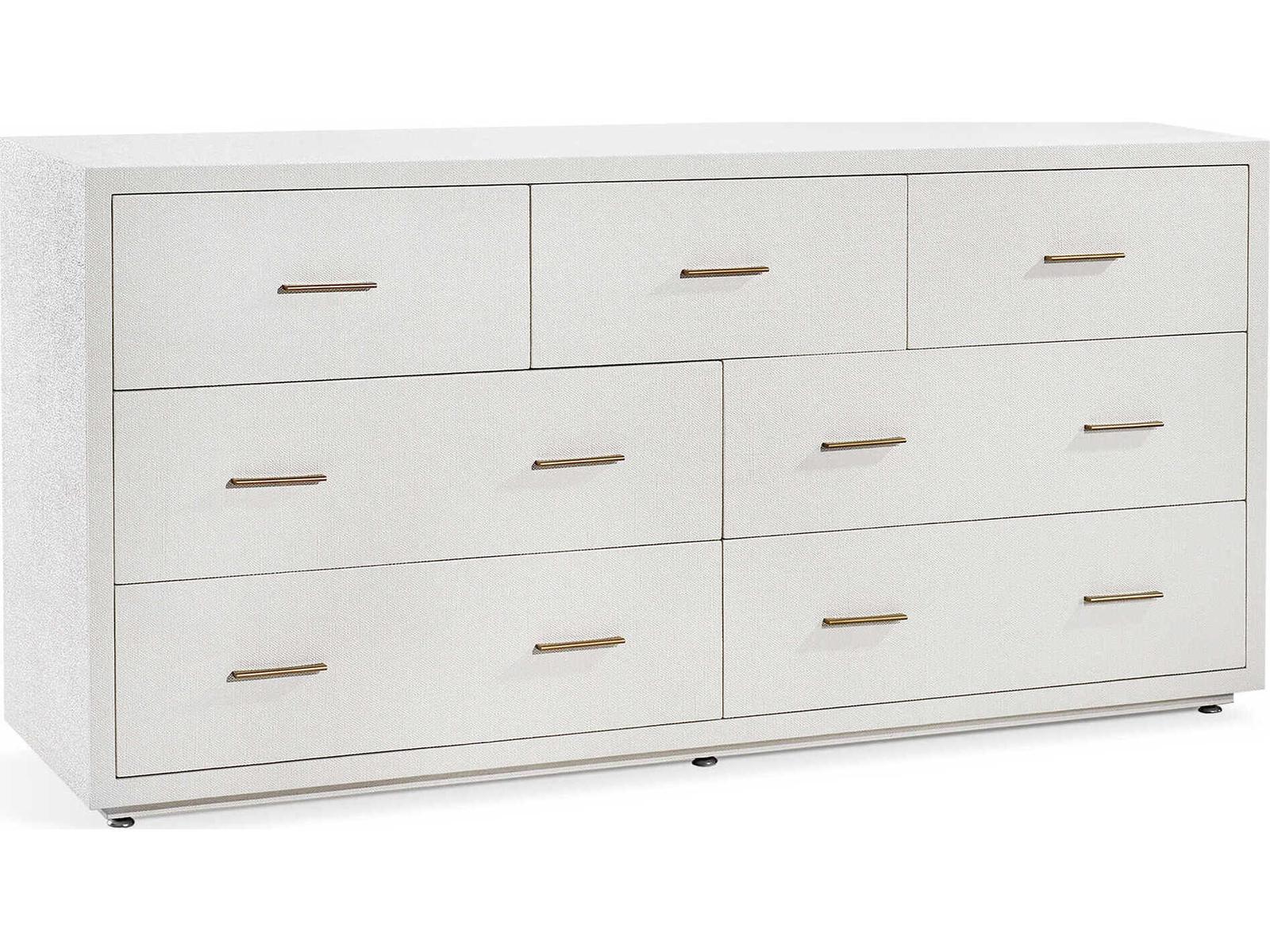 Livia 7-Drawer Double Dresser in Natural White with Antique Brass
