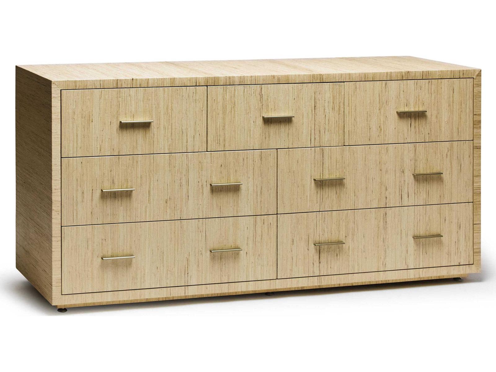 Livia 7-Drawers Double Dresser in Natural Sisal and Champagne Silver