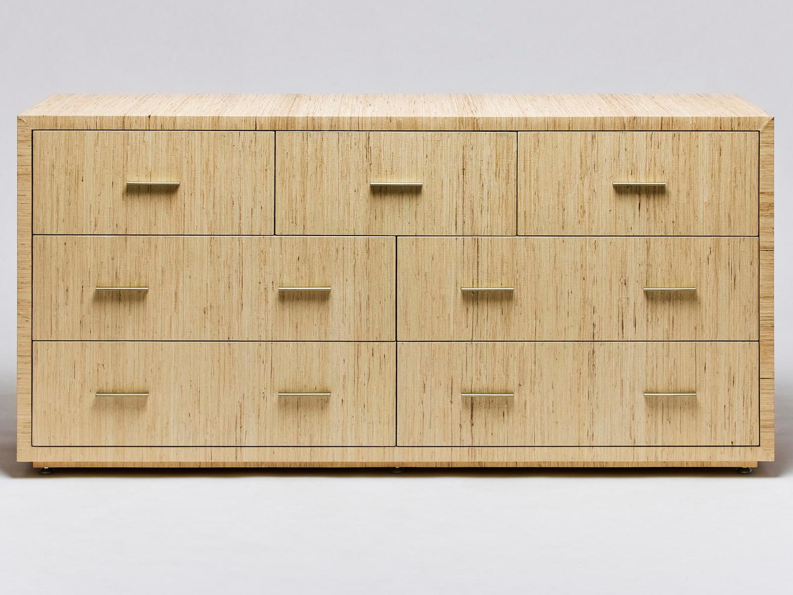 Livia 7-Drawers Double Dresser in Natural Sisal and Champagne Silver