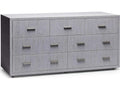 Livia 7-Drawer Double Dresser in Mist with Champagne Silver