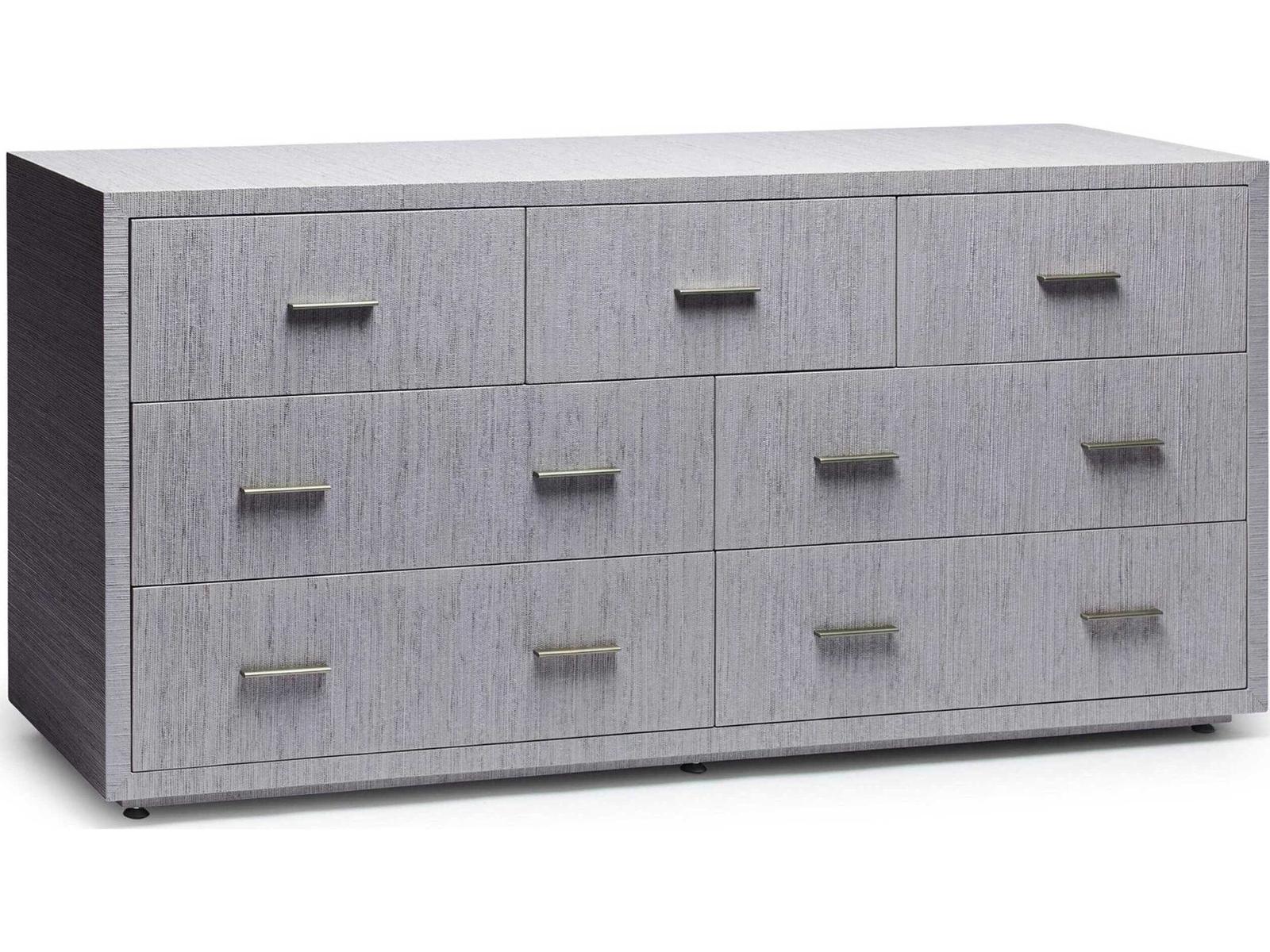 Livia 7-Drawer Double Dresser in Mist with Champagne Silver