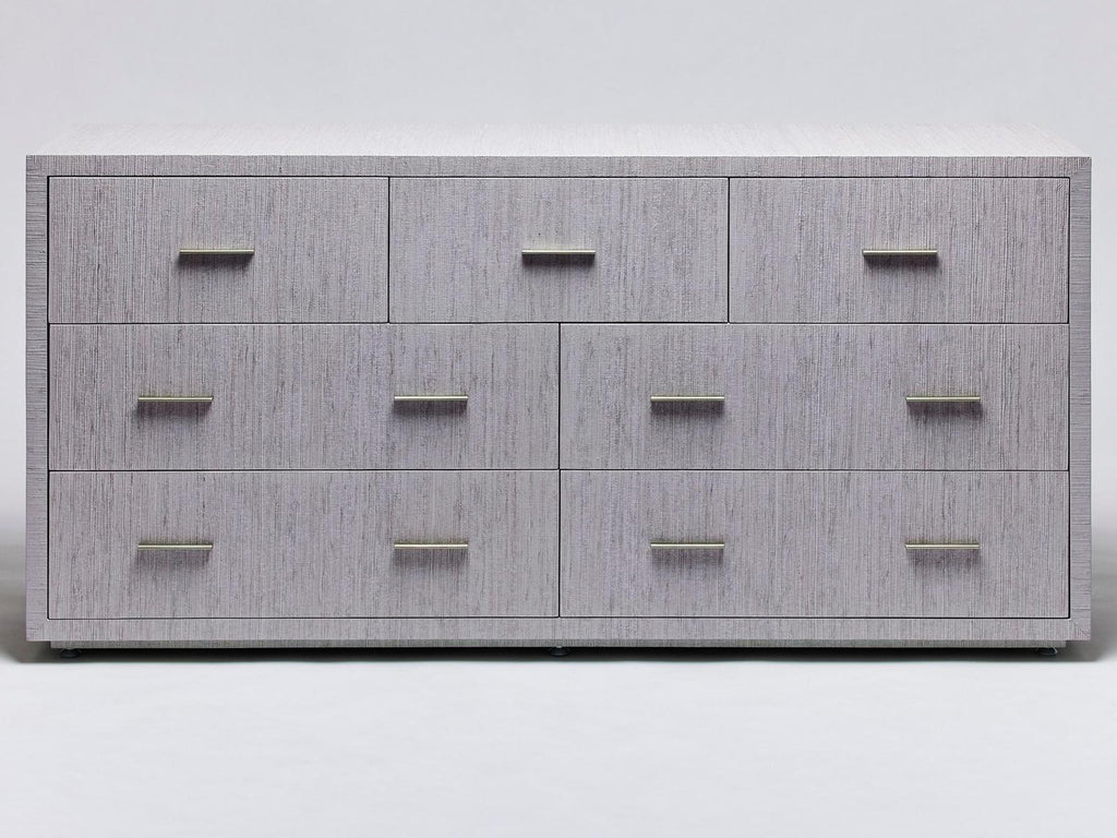 Livia 7-Drawer Double Dresser in Mist with Champagne Silver
