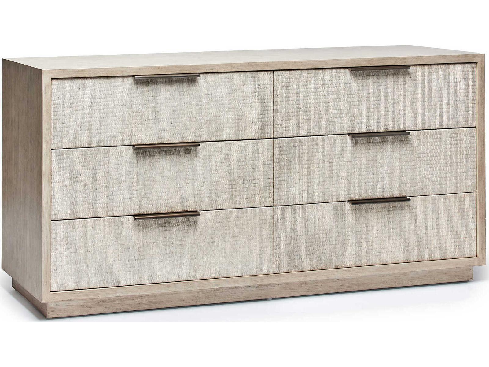 Harperly 6-Drawer Double Dresser in Washed Taupe Wood and Raffia