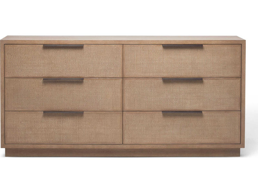 Holmes 6-Drawer Double Dresser Brown Oak with Rattan Fronts