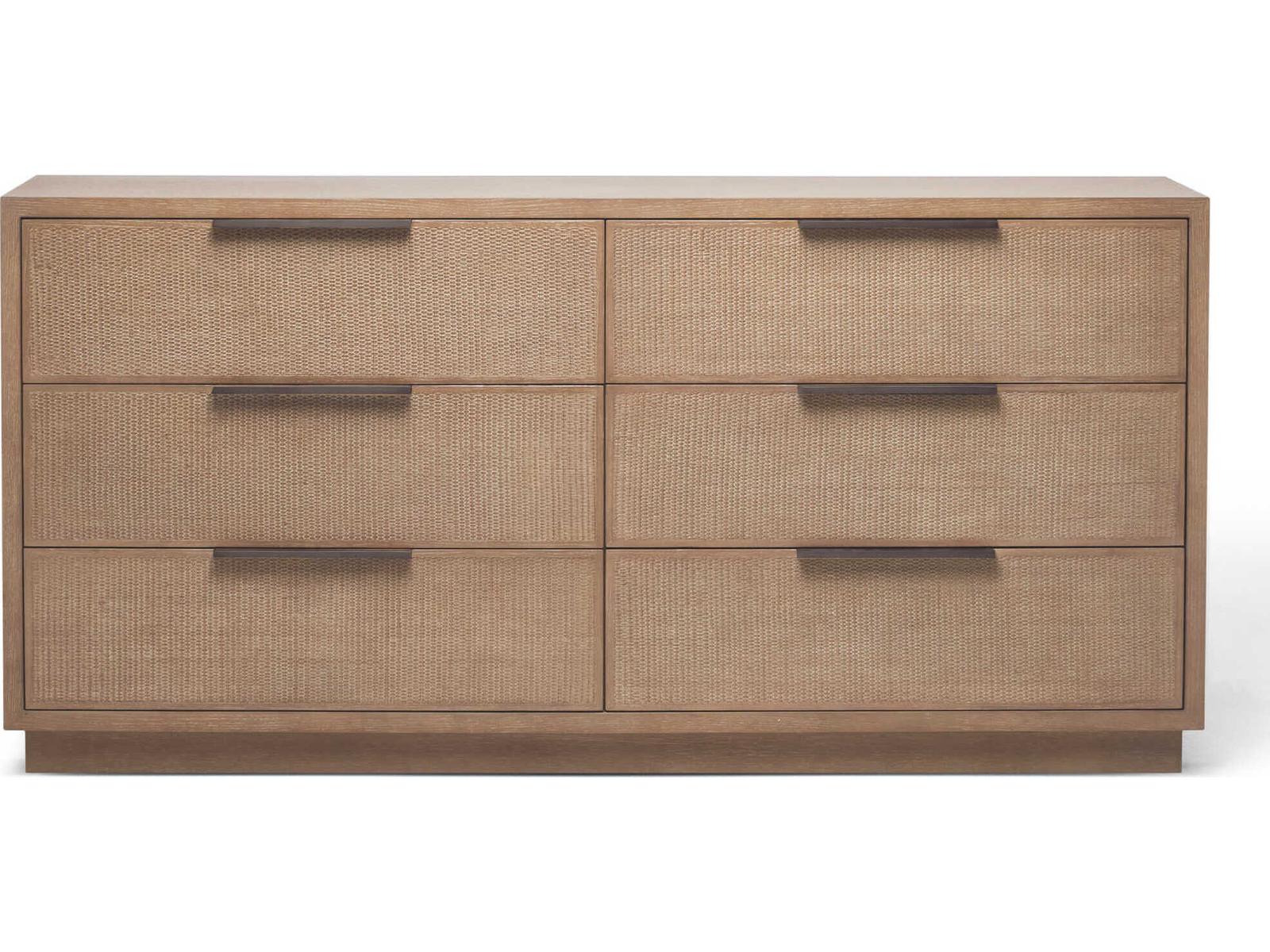 Holmes 6-Drawer Double Dresser Brown Oak with Rattan Fronts