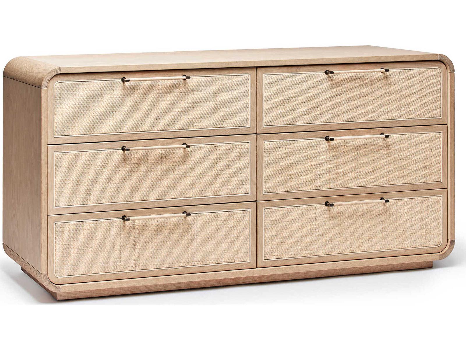 Marsh 6-Drawer Double Dresser Beige Oak Wood Rattan