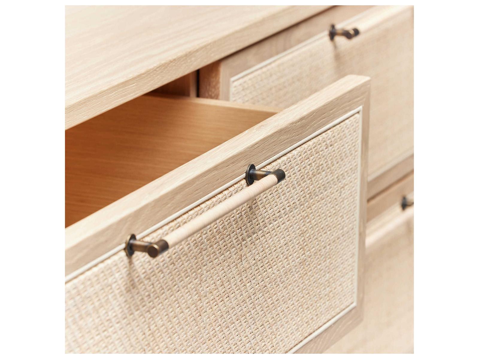 Marsh 6-Drawer Double Dresser Beige Oak Wood Rattan