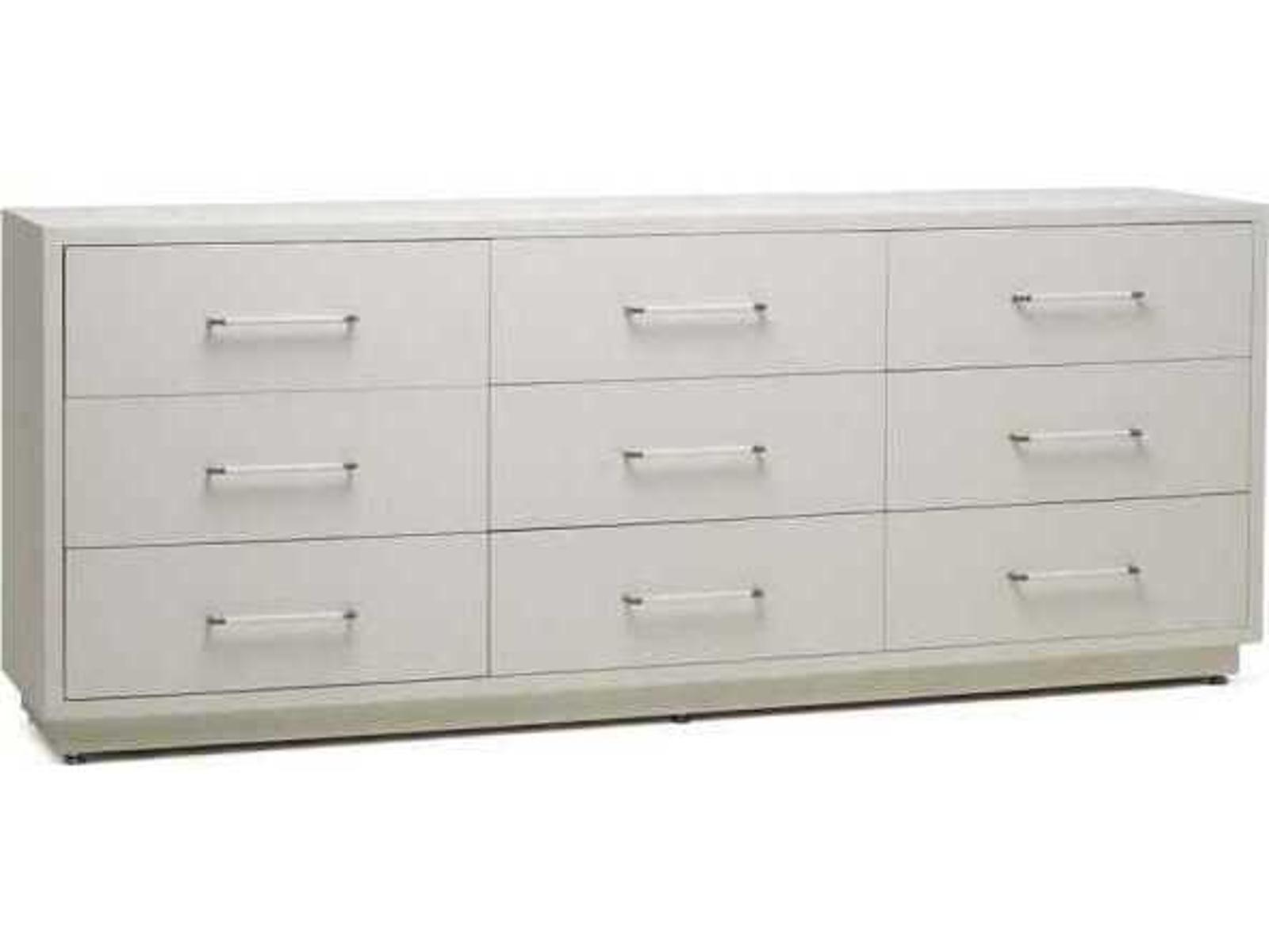 Taylor Modern 9-Drawer Dresser in Natural White Faux Linen and Champagne Silver