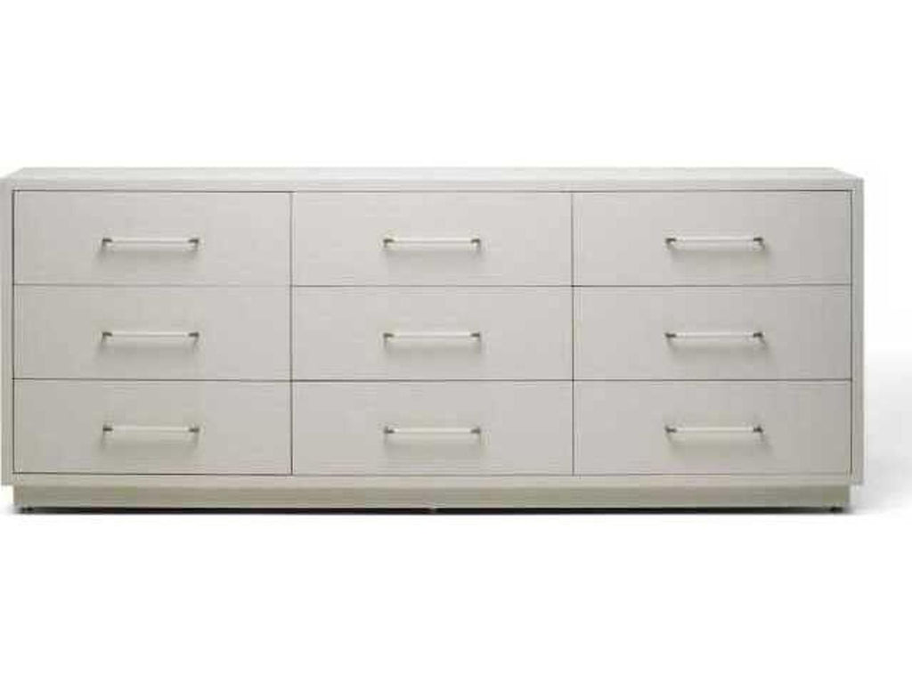 Taylor Modern 9-Drawer Dresser in Natural White Faux Linen and Champagne Silver