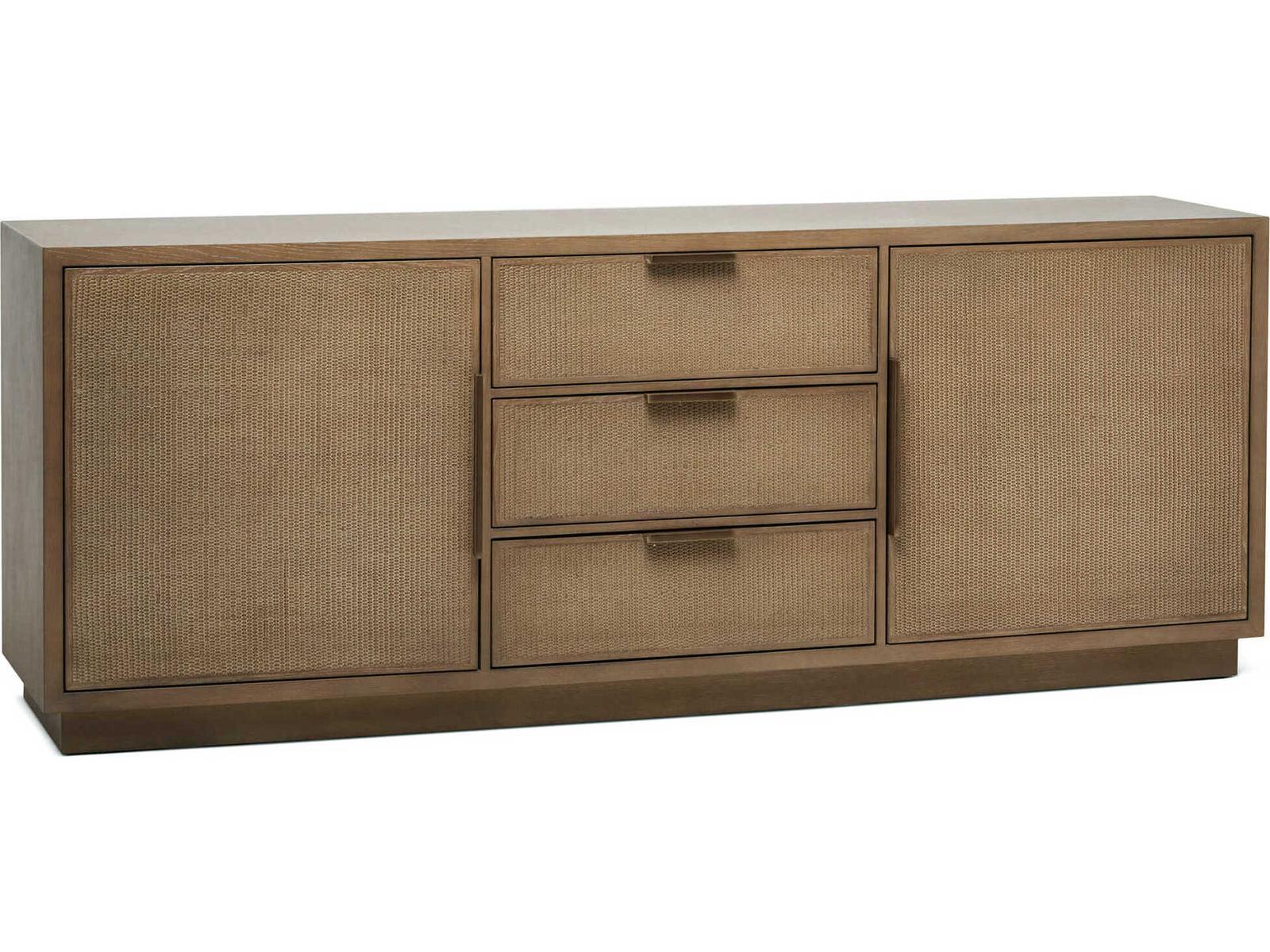 Holmes 84-Inch Oak Wood Sideboard with Rattan Drawer Fronts