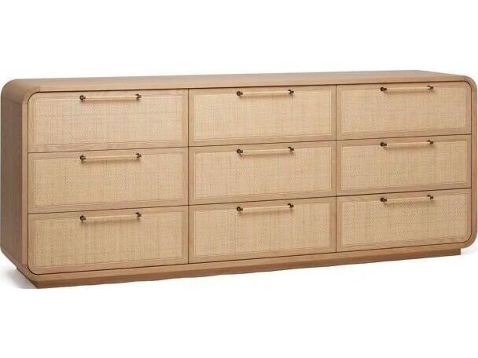 Marsh 9-Drawer Dresser in Saddle Oak and Blonde Rattan
